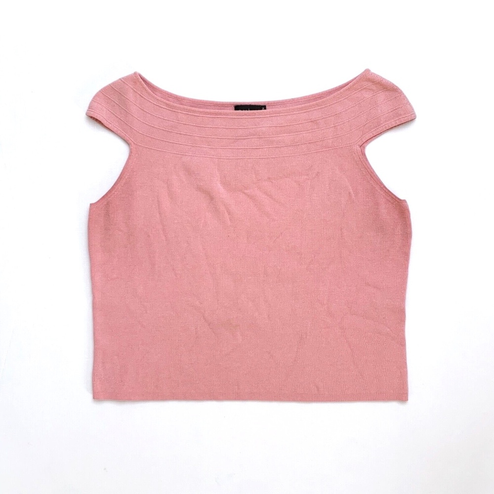 2000s Y2K Evie Silk Baby Pink Shoulder Cap Sleeve Bardot Boat Neck Fairy Top S M